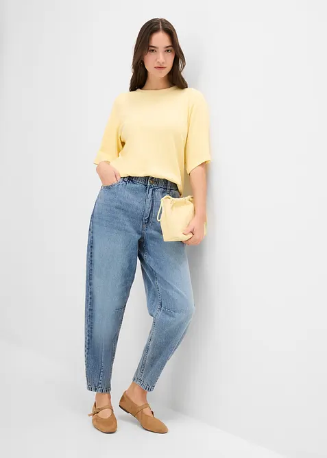Jeans barrel cropped, vita alta, bonprix