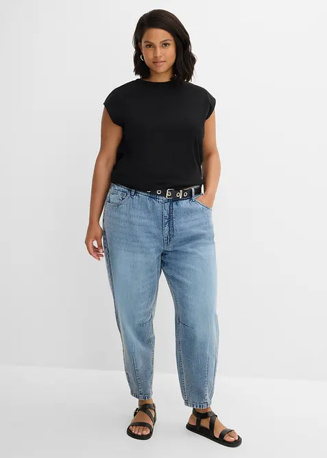 Jeans barrel cropped, vita alta, bonprix