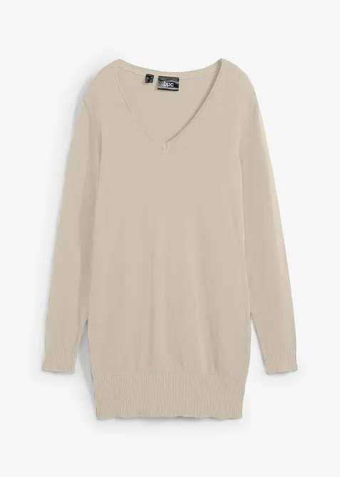 Maglione lungo basic in filato fine con scollo a V, bonprix