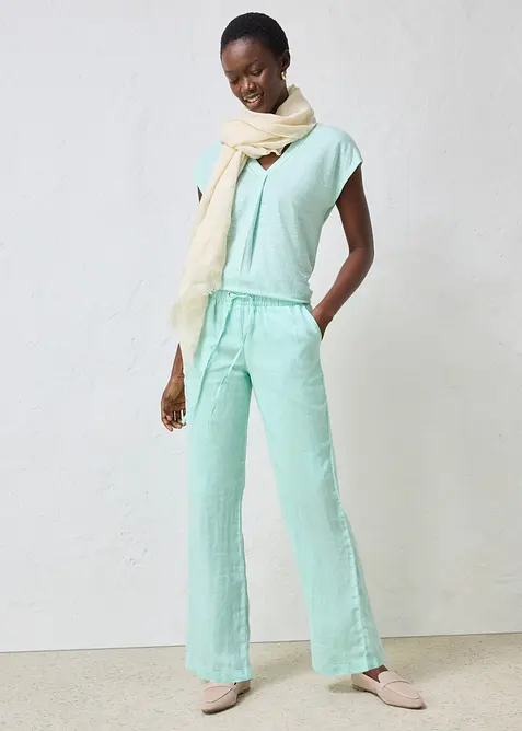 Pantaloni in puro lino con elastico in vita, bonprix