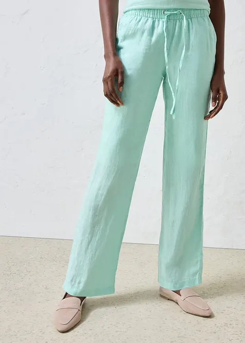 Pantaloni in puro lino con elastico in vita, bonprix