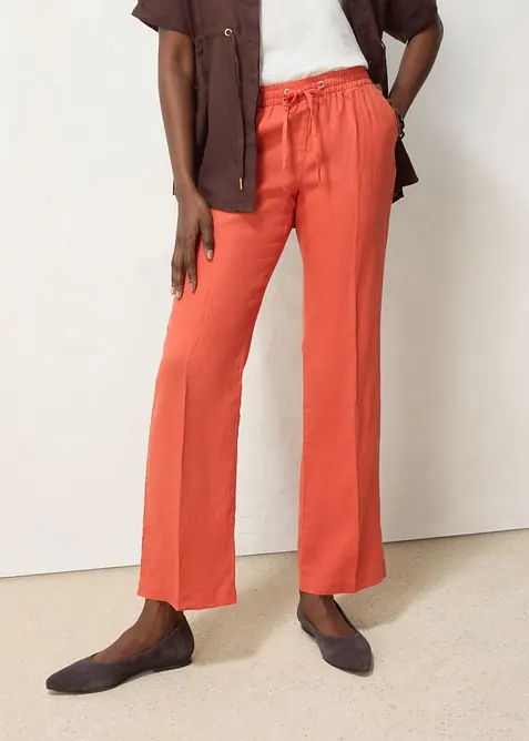 Pantaloni con elastico in vita in puro lino, bonprix