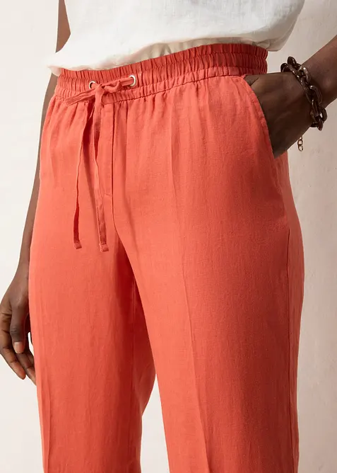 Pantaloni con elastico in vita in puro lino, bonprix