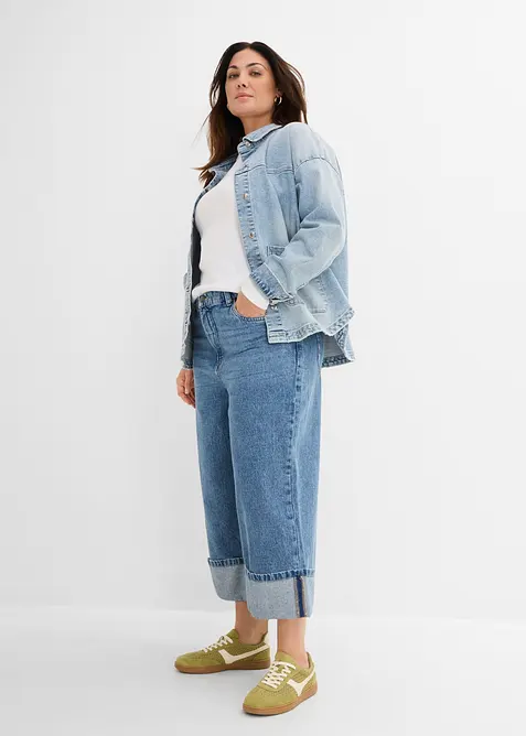 Jeans wide leg cropped, vita media, bonprix
