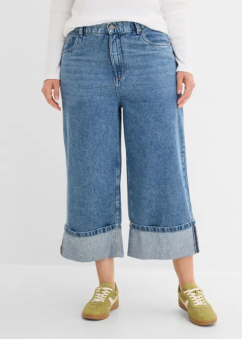 Jeans wide leg cropped, vita media, bonprix