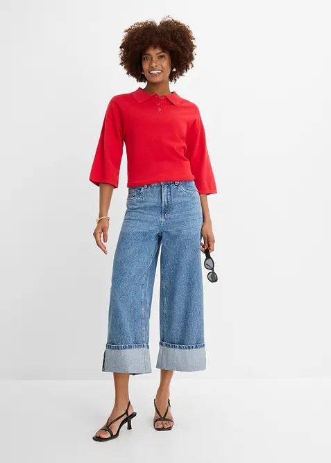 Jeans wide leg cropped, vita media, bonprix