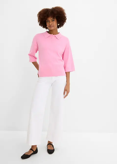 Maglione a polo in misto cotone, bonprix