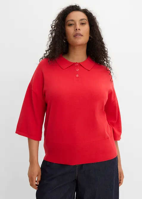 Maglione a polo in misto cotone, bonprix
