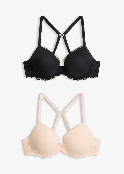 Reggiseno con coppe preformate e pizzo delicato (pacco da 2), bonprix