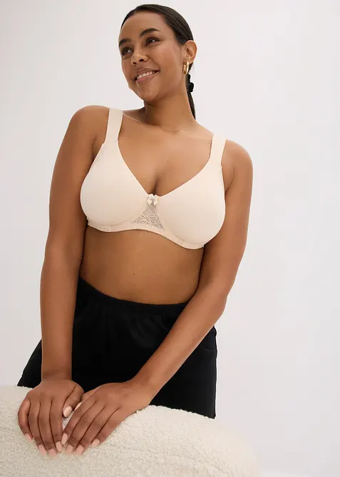 Reggiseno t-shirt con ferretto, cotone e pizzo (pacco da 2), bonprix