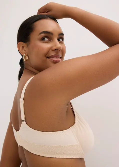 Reggiseno t-shirt con ferretto, cotone e pizzo (pacco da 2), bonprix