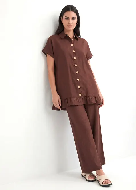 Camicetta lunga oversize in misto lino, bonprix