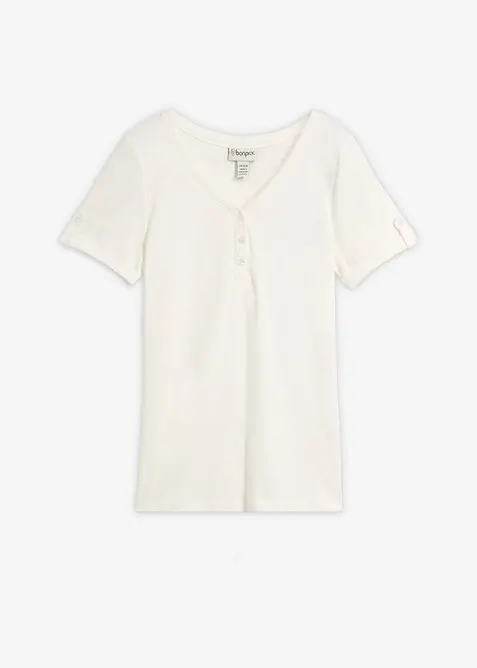 Maglia serafino in puro cotone a costine, bonprix