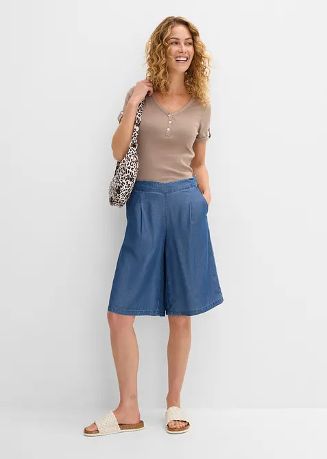 Maglia serafino in puro cotone a costine, bonprix