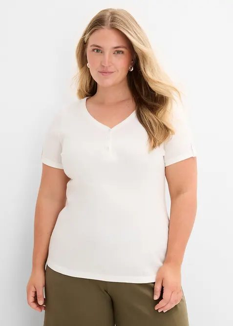 Maglia serafino in puro cotone a costine, bonprix