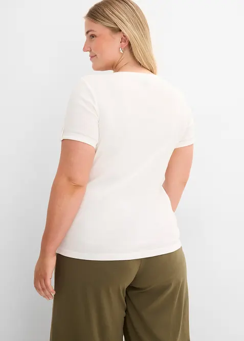 Maglia serafino in puro cotone a costine, bonprix