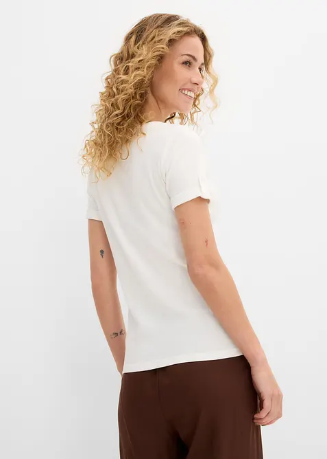 Maglia serafino in puro cotone a costine, bonprix