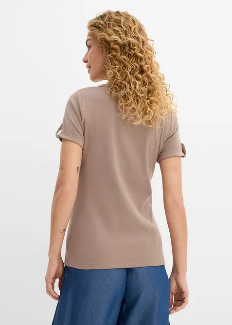 Maglia serafino in puro cotone a costine, bonprix