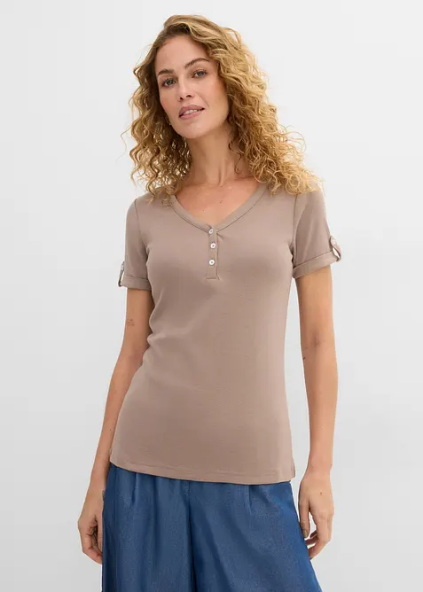 Maglia serafino in puro cotone a costine, bonprix