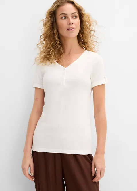 Maglia serafino in puro cotone a costine, bonprix