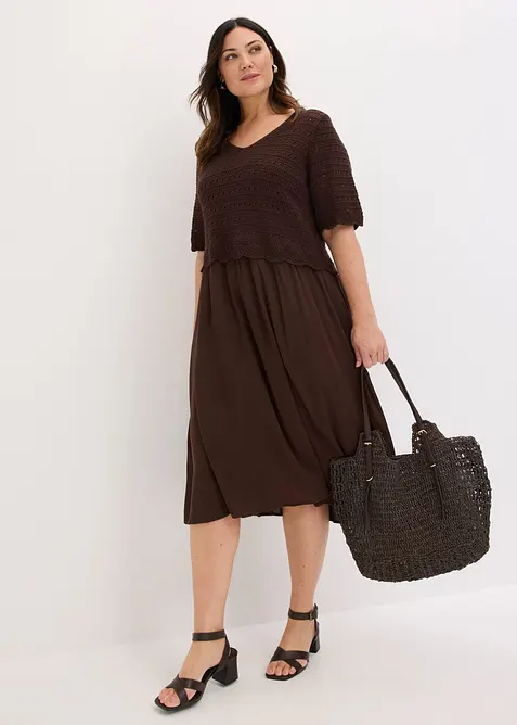 Abito con corpino in maglia traforata integrato, bonprix
