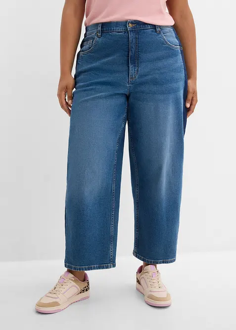 Jeans cropped a palloncino, vita alta, bonprix