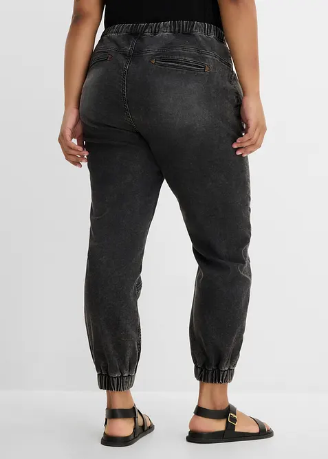 Jogger di jeans elasticizzati, vita media, bonprix