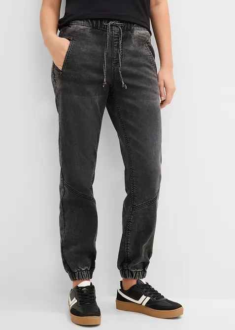 Jogger di jeans elasticizzati, vita media, bonprix