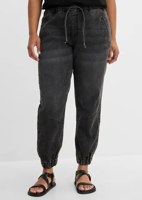 Jogger di jeans elasticizzati, vita media, bonprix