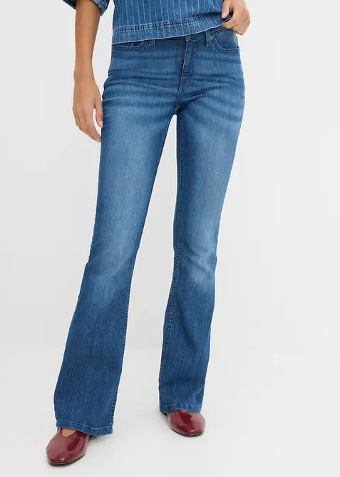 Jeans bootcut elasticizzati, vita media, bonprix