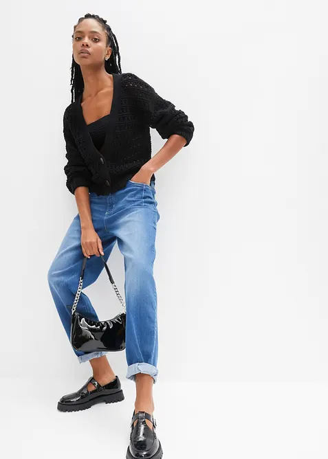 Jeans barrel shape in cotone biologico, vita alta, bonprix