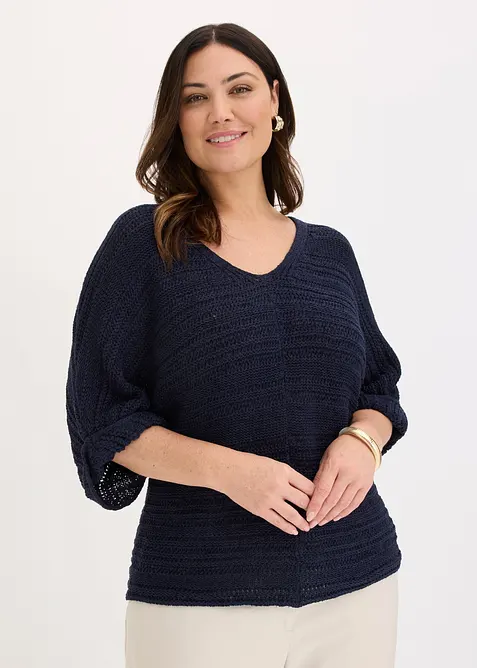 Maglione a mezze maniche in filato a fettuccia, bonprix