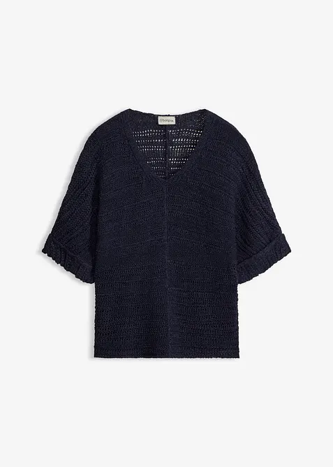 Maglione a mezze maniche in filato a fettuccia, bonprix