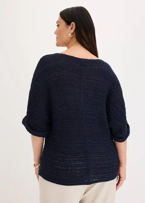 Maglione a mezze maniche in filato a fettuccia, bonprix