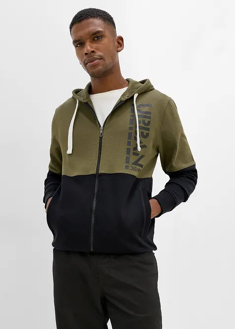 Felpa con zip e cappuccio in puro cotone biologico, bonprix