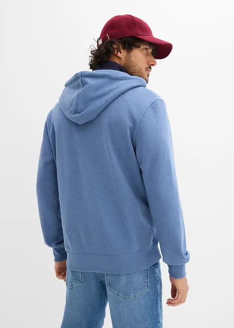 Felpa con zip, cappuccio e dettagli in similpelle, bonprix