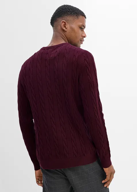 Maglione a trecce in filato fine, slim fit, bonprix
