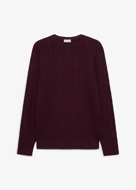 Maglione a trecce in filato fine, slim fit, bonprix
