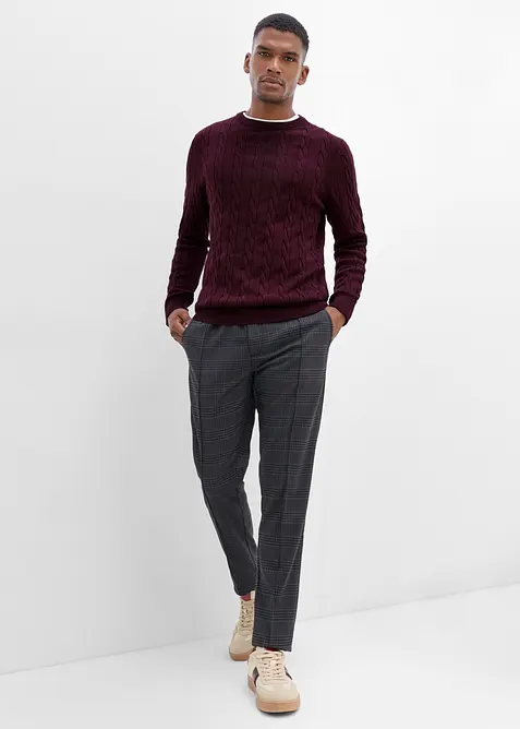 Maglione a trecce in filato fine, slim fit, bonprix