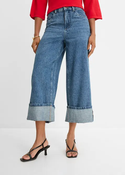 Jeans wide leg cropped, vita media, bonprix