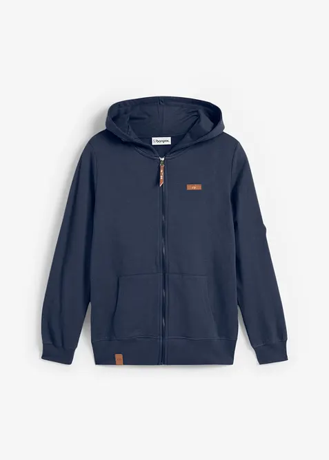 Felpa con zip e cappuccio in puro cotone, bonprix