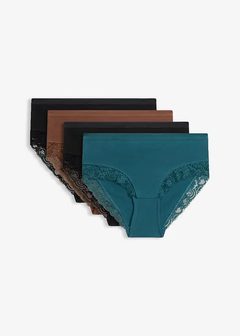 Slip alto con cotone biologico e pizzo (pacco da 4), bonprix
