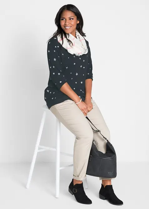 Maglia in cotone a maniche lunghe con fantasia, bonprix