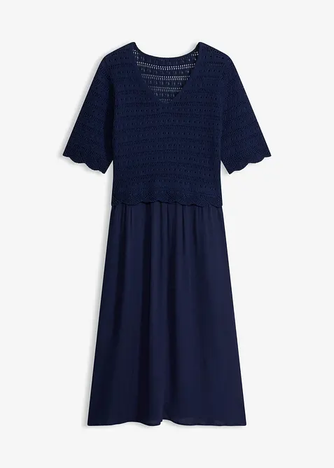 Abito con corpino in maglia traforata integrato, bonprix