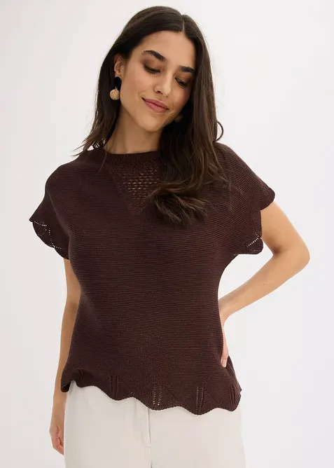 Maglione a maniche corte con filato glitterato, bonprix