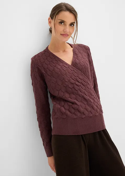Maglione traforato con effetto a portafoglio, bonprix