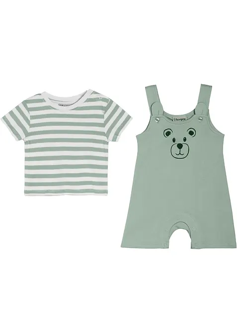 T-shirt + salopette corta in puro cotone biologico (set 2 pezzi), bonprix