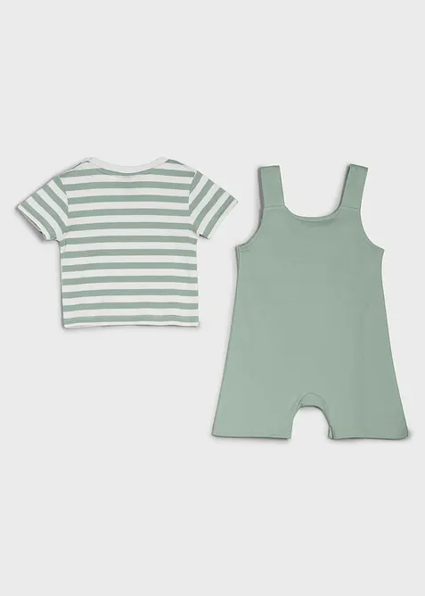 T-shirt + salopette corta in puro cotone biologico (set 2 pezzi), bonprix