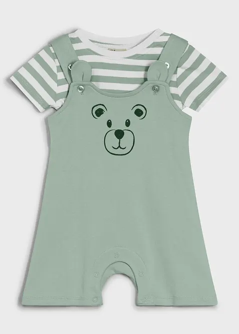 T-shirt + salopette corta in puro cotone biologico (set 2 pezzi), bonprix