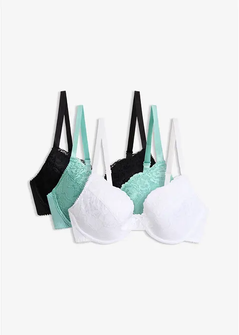 Reggiseno push-up con pizzo fine (pacco da 3), bonprix